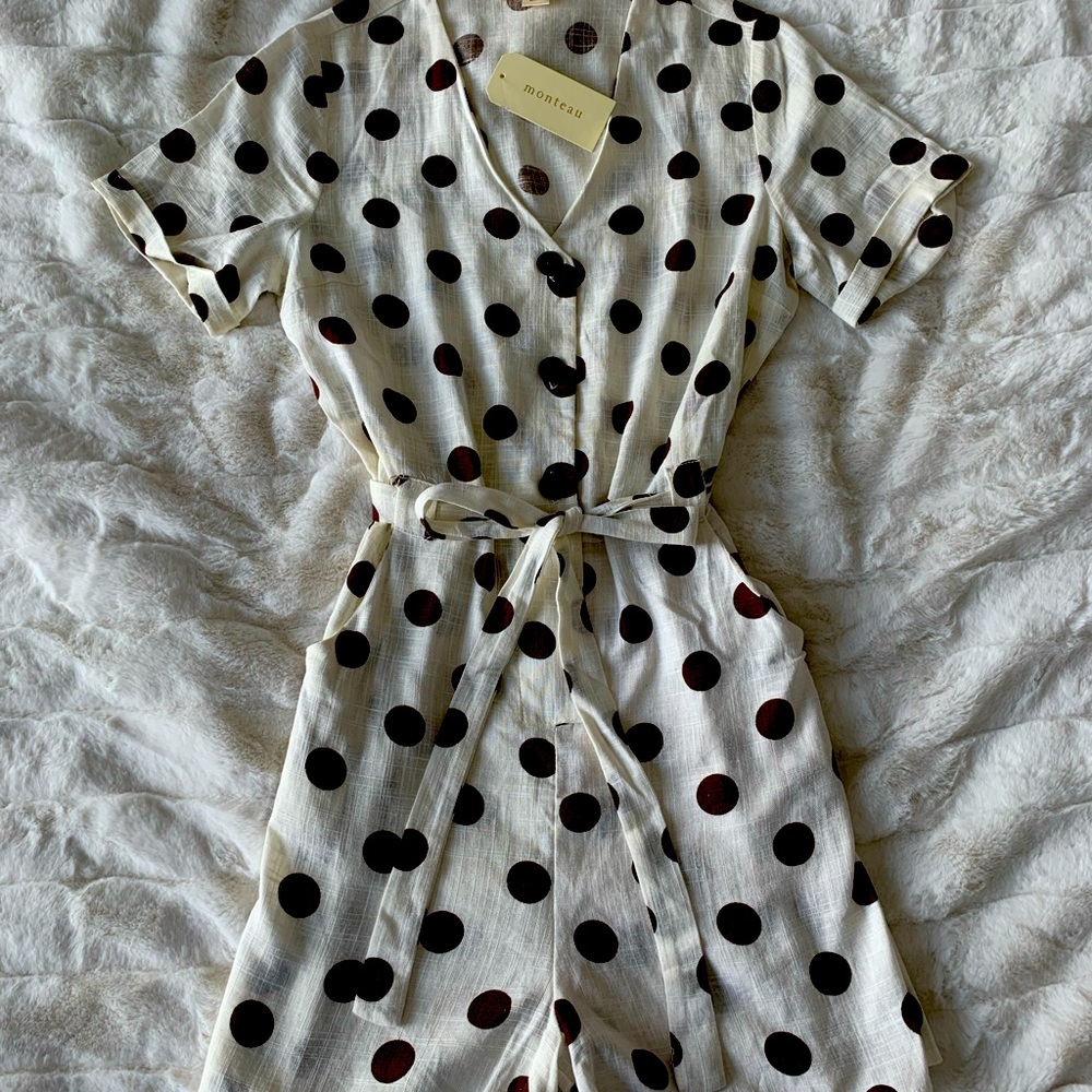 NWT linen polka dot romper - women’s SZ S